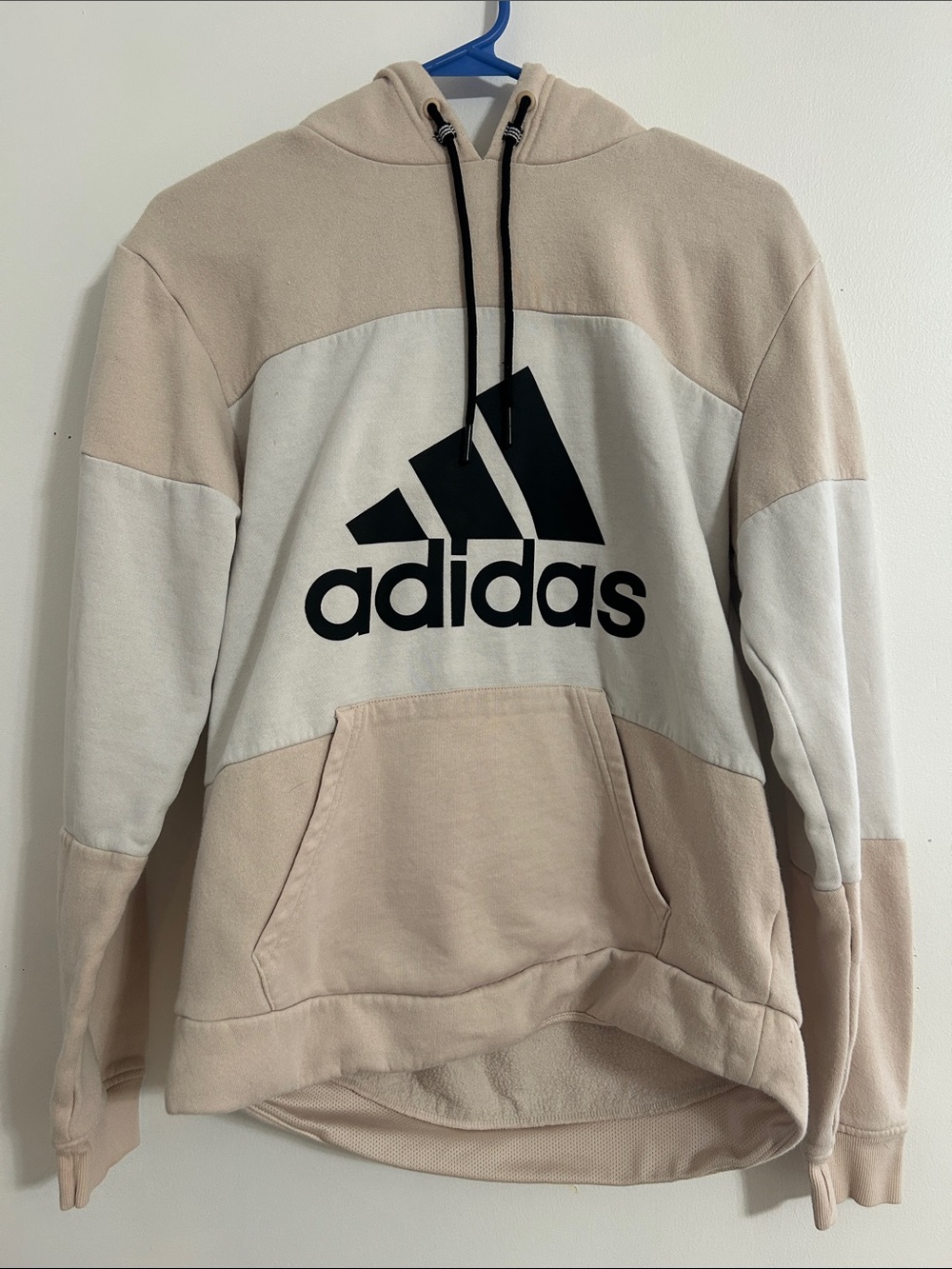 adidas Beige & White Colorblock Pullover Hoodie with Black Logo